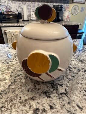 McCoy Cream Ceramic Lollipop Cookie Jar with Yellow, Green & Brown Accents